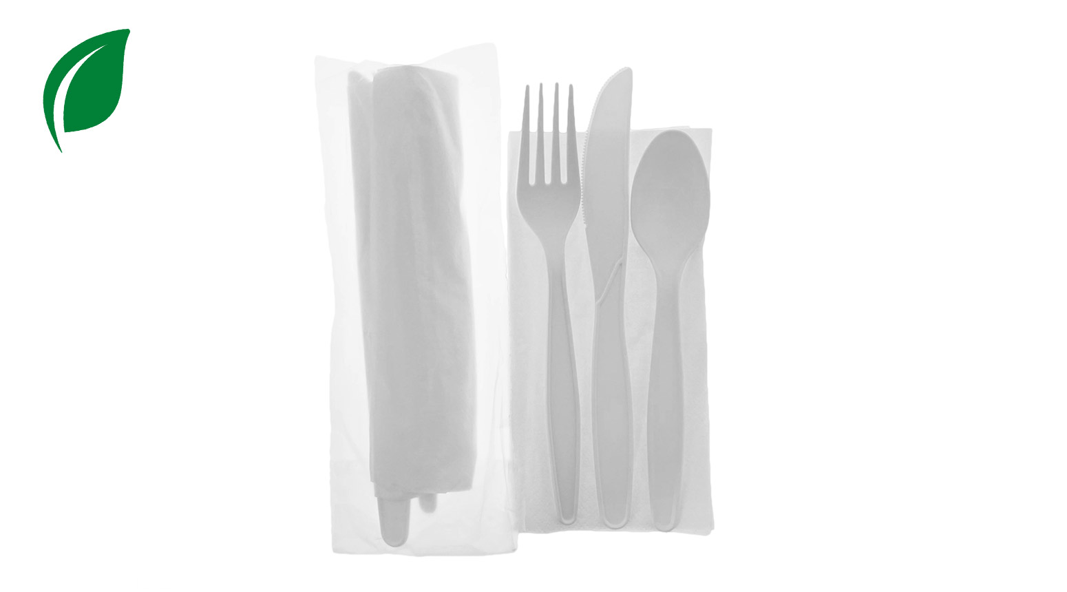 Besteckset ÖKO-LINE (Messer, Gabel, Löffel, Serviette), weiss