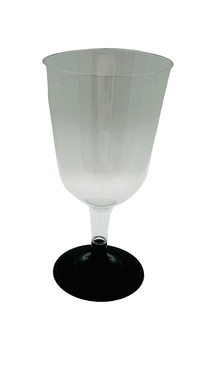 Weinglas, 200 ml, transparent mit Fuss schwarz, PS