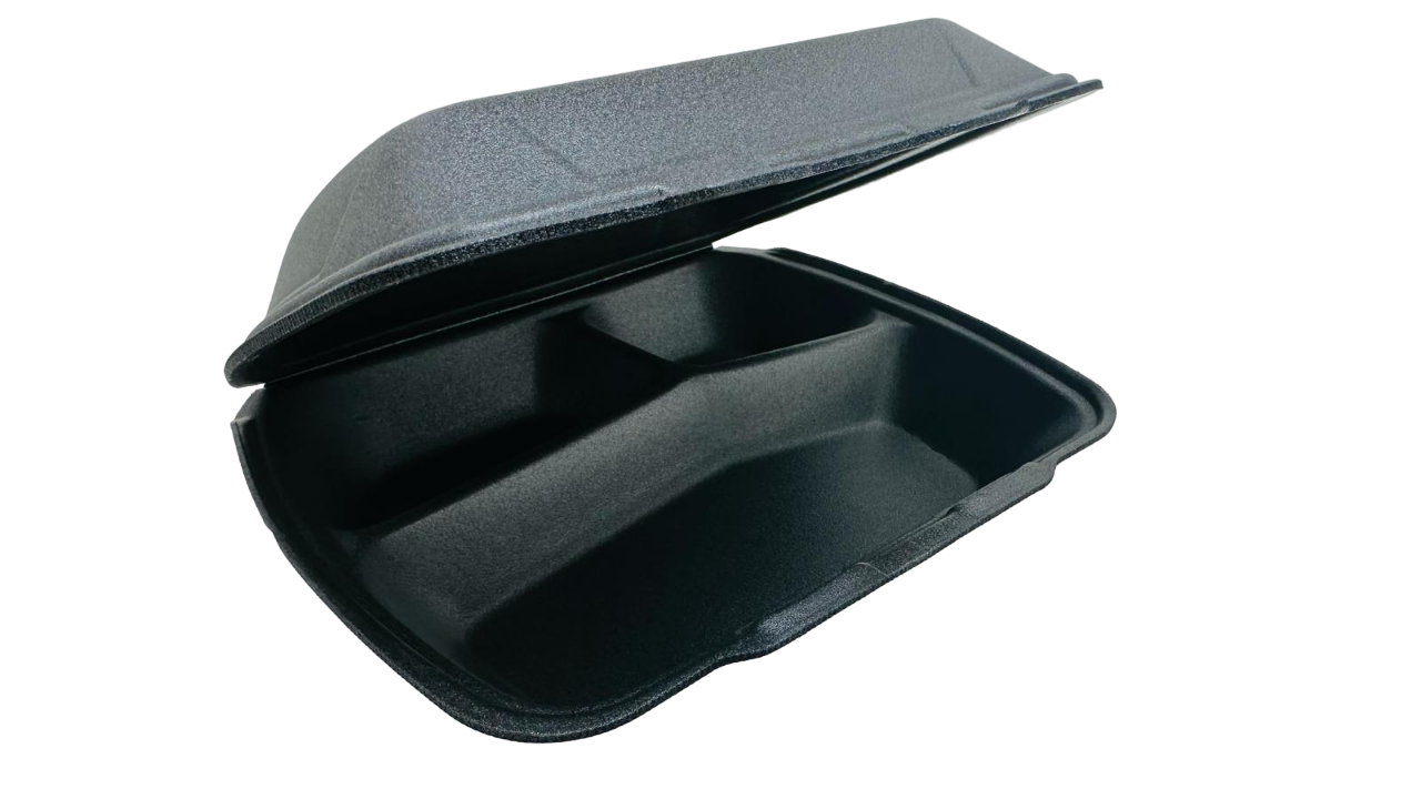 Menübox mit Klappdeckel, 3-teilig, 245 x 210 x 72 mm, EPS, schwarz