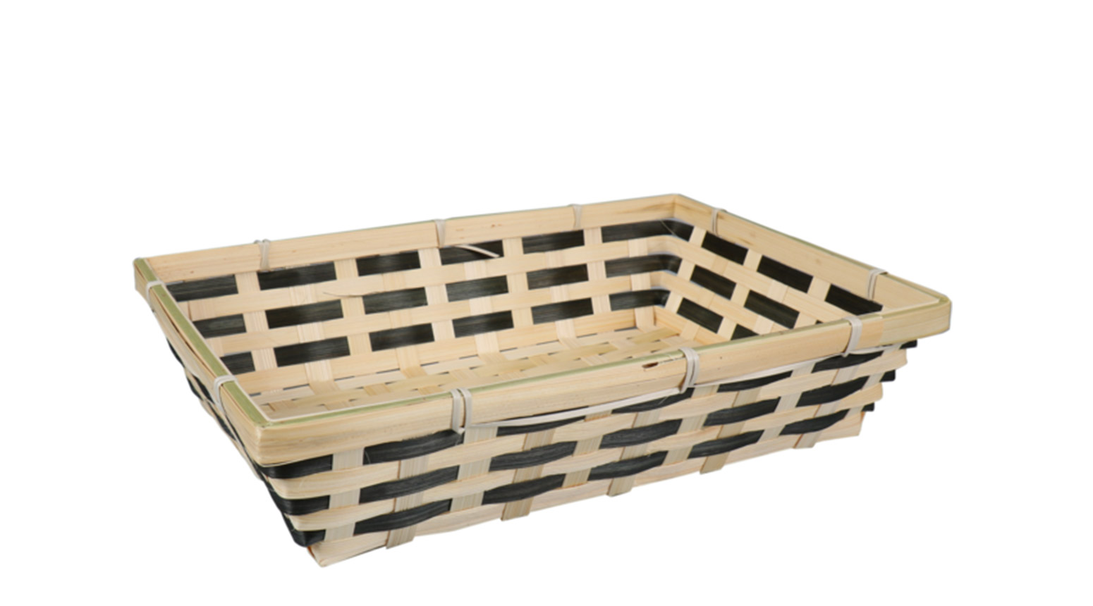 Korb geflochten, rechteckig, 340 x 240 x 80 mm, Bambus, nature/schwarz