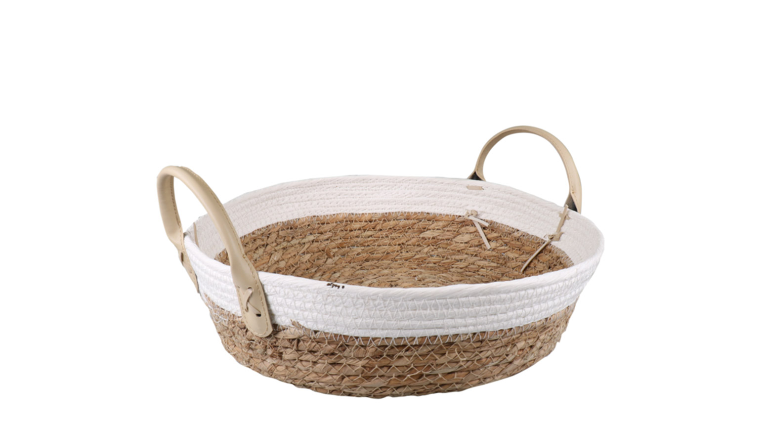 Korb, Ø 35 x 10 cm, Seegras / Papierschnur, braun / weiss