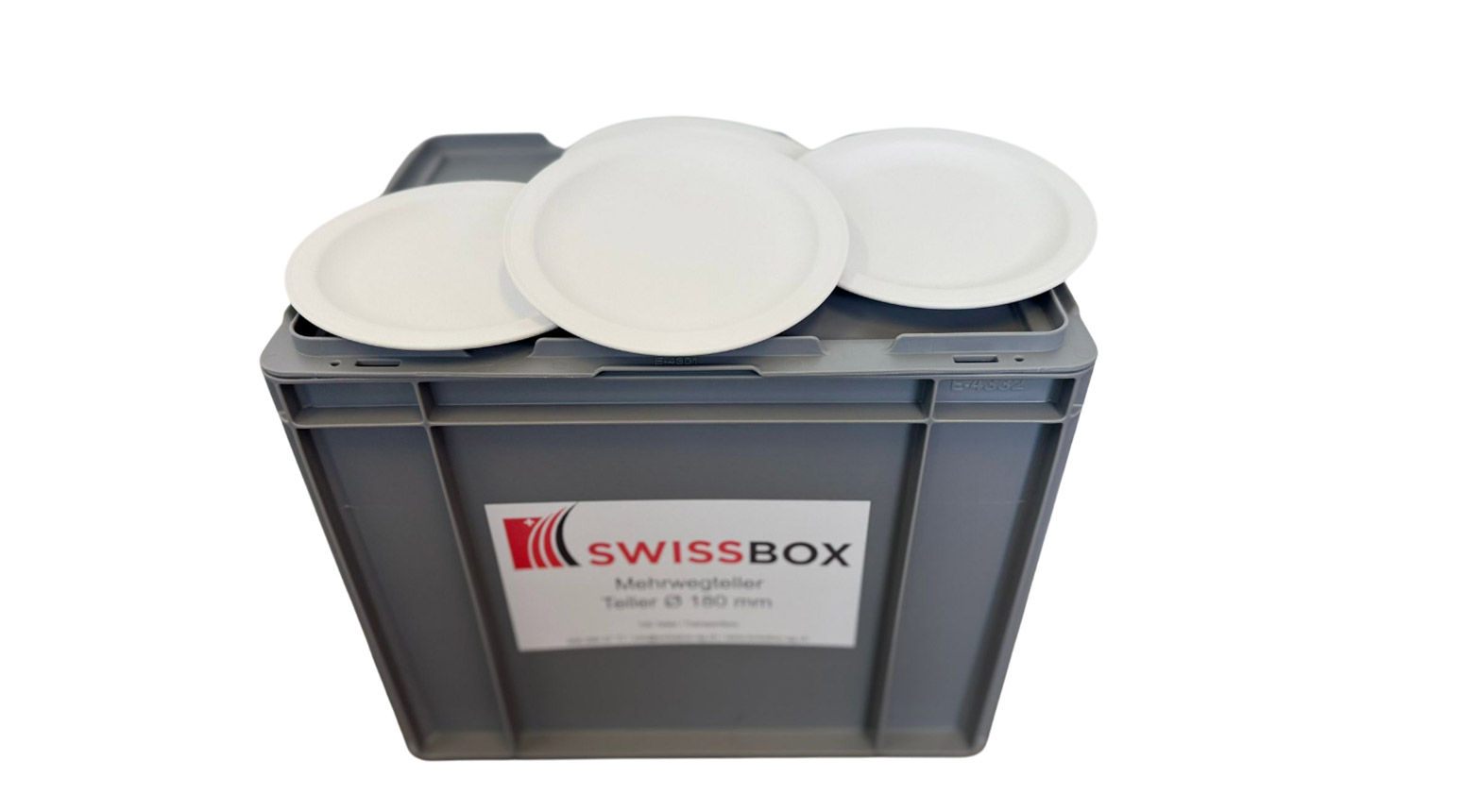 Teller, Mehrwegteller, Ø 180 mm, PP, weiss, inkl. Transportbox